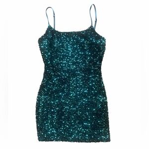 Sparkling Teal Sequin Mini prom or homecoming Dress